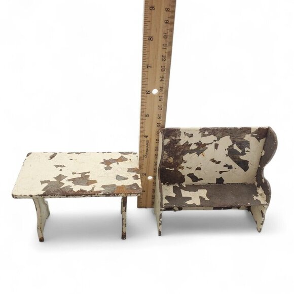 Vintage Aracade Cast‎ Iron Doll House Miniature Table & Bench Chair - Picture 8 of 8